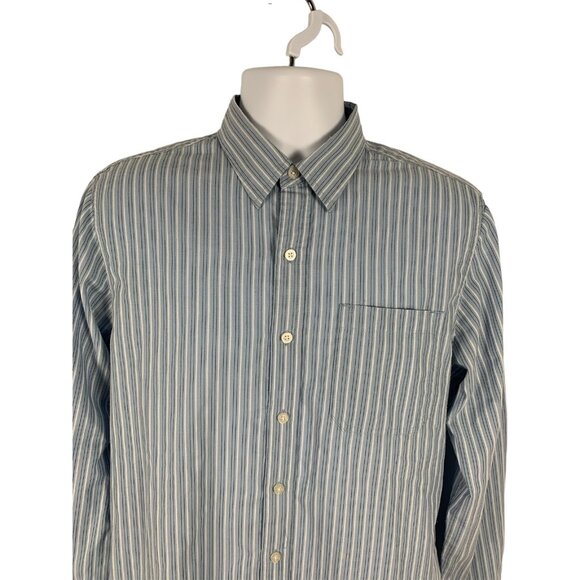 Calvin Klein Jeans Mens Button-Up Long Sleeve Shirt Blue & White Striped Medium - Picture 2 of 12